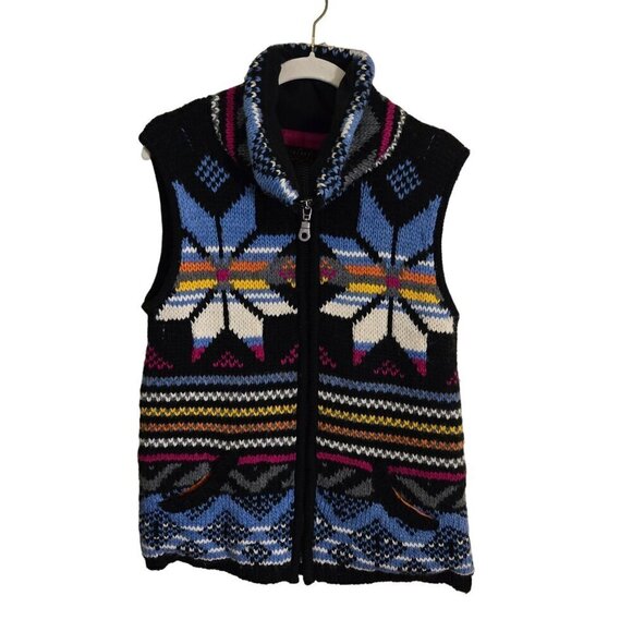 Icelandic Wool Blend Chunky Knit Mock Neck Full Zip Fully Lined Vest Size L - Picture 1 of 5